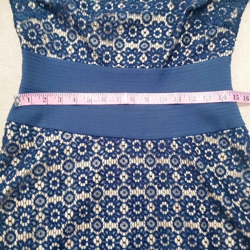 Adrianna Papell Women's Lace Navy  Cocktail Dress Size 6 Elegant Floral Lined - Picture 9 of 12
